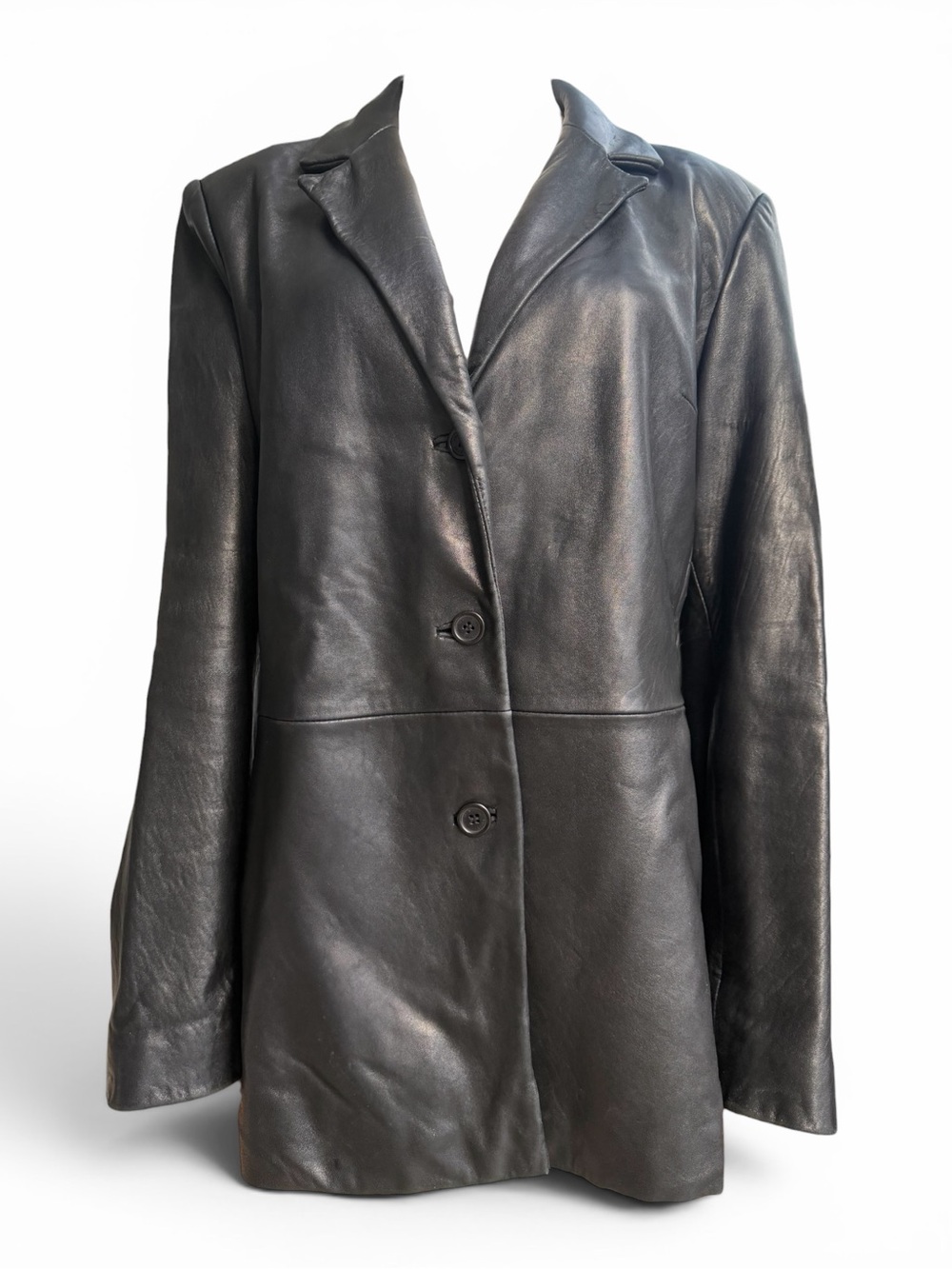 Vintage 90s Jones New York Black Leather Blazer Minimalist Genuine Leather